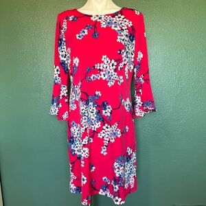 Tommy Hilfiger Hot Pink Bright Red Floral Dress Long Sleeve Women’s Size 12